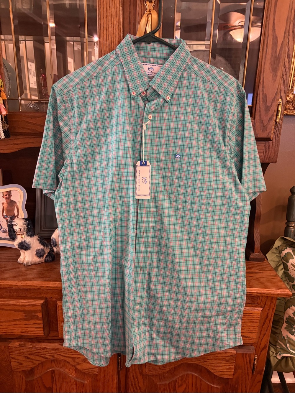 Southern Tide Men’s Short-Sleeve Button-Down Plaid Shirt - Aqua/Teal